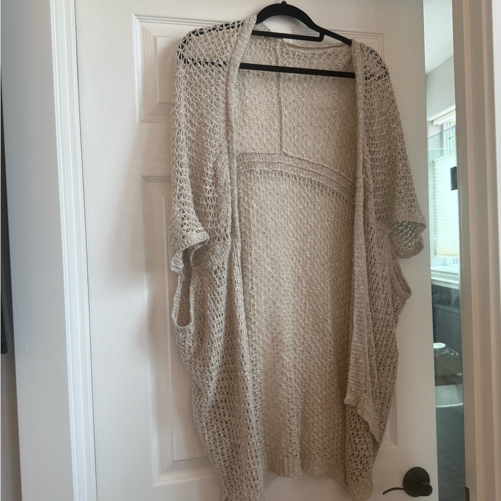 Eileen Fisher Open-Weave Beige Draped Knit Shrug 0088